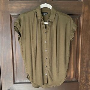 Madewell Central Drapey Button Up Shirt - Olive Green XXS